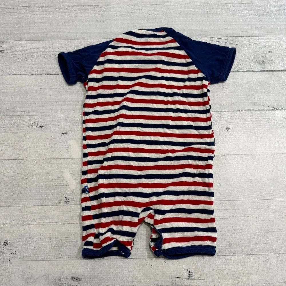 Kickee pants baby red white blue striped romper 6-12‎ months